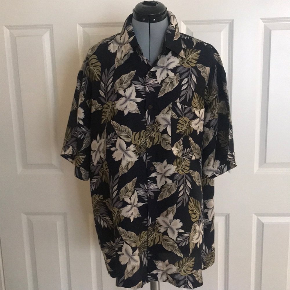 Silk Icon Hawaiian Tropical Men’s Shirt Short Sleeves Black Cream Ivory Green …